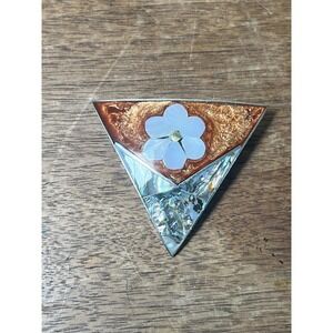 Vtg Alpaca Mexico Brooch- Mother Of Pearl Flower With Enamel Boho South Art Deco